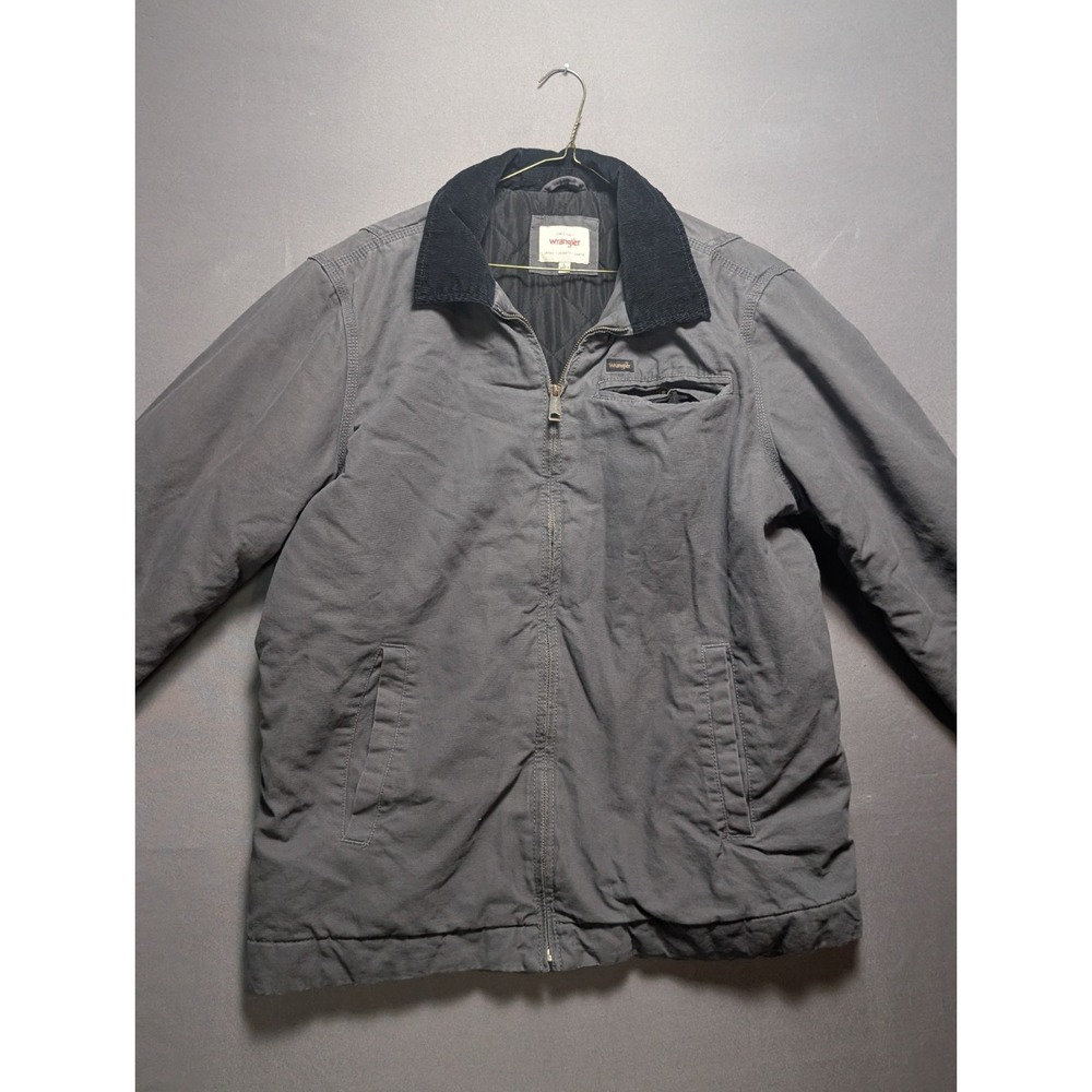 Wrangler Canvas Workwear Jacket Mens Large Gray Quilted Rugged Wear Corduroy